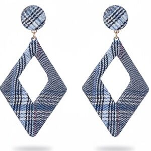 Womens Blue Fabric Diamond Shape Post Earrings
